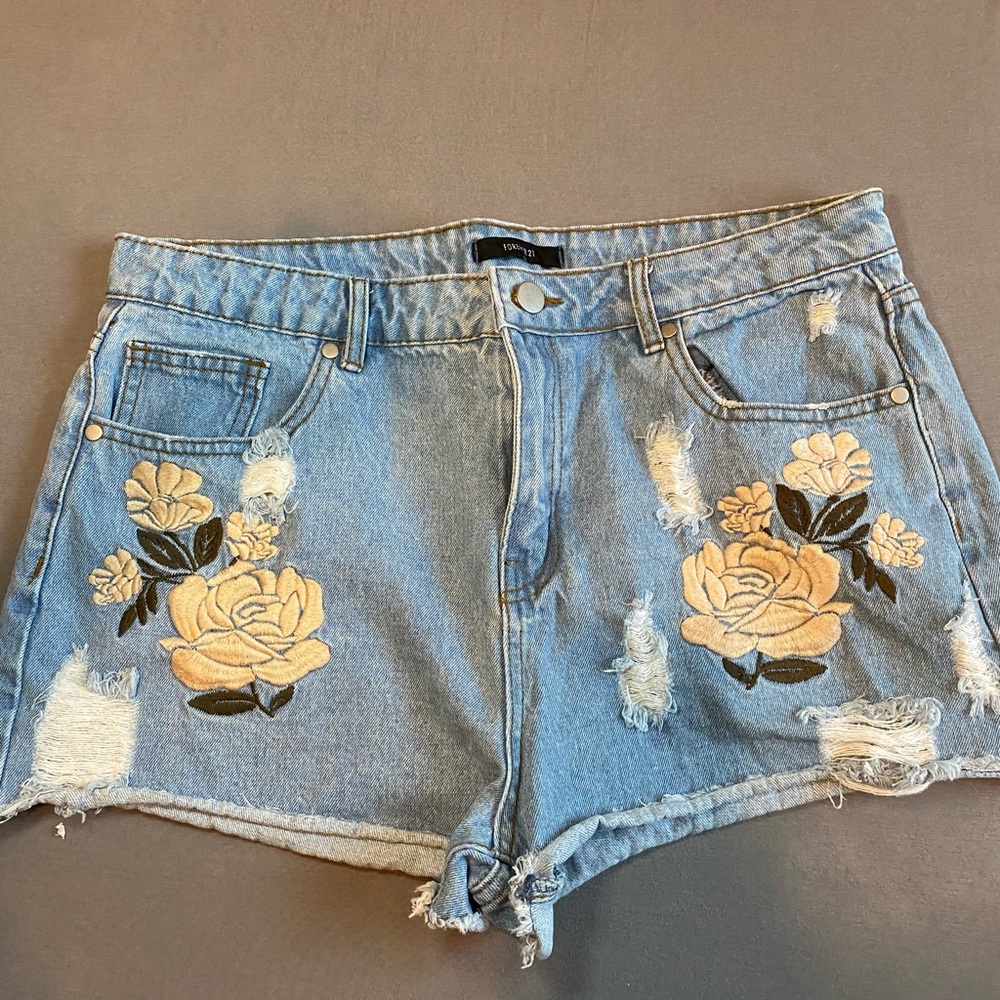 Embroidered Rose Jean Shorts